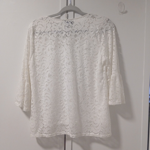 Peck & Peck Lace Top Blouse Womens Petite L White Lined 3/4 Sleeve Scoop Neck - Picture 4 of 11